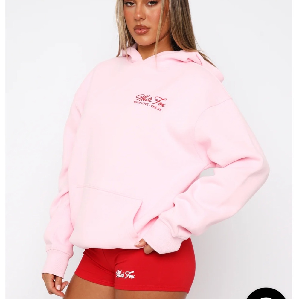 White Fox Boutique Light Pink Hoodie with Red Print - Picture 2 of 5